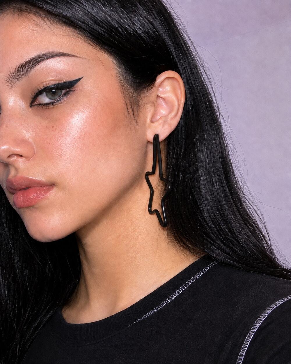 Torrid Black Star Shaped Hoop Earrings Oversized Statement Goth
